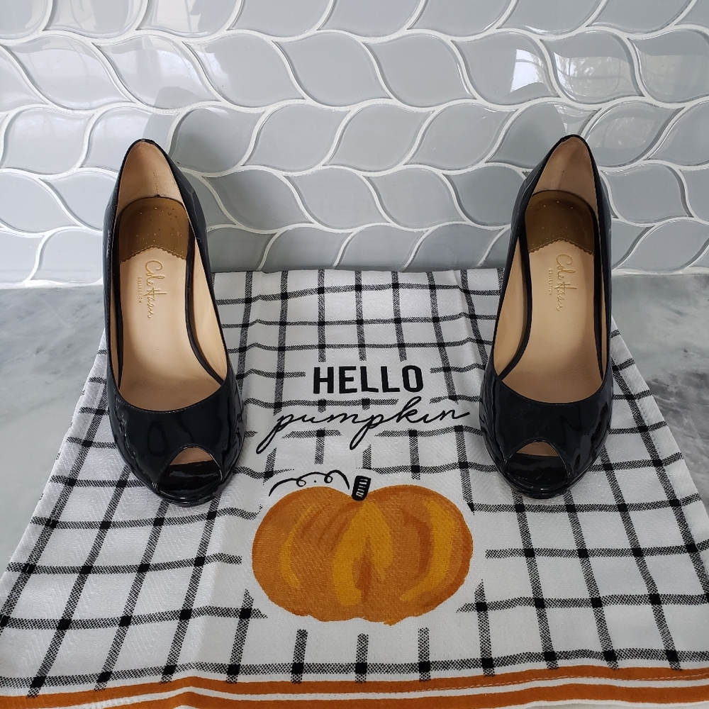 COLE HAAN BLACK PATENT PEEP-TOE PUMP SIZE 7